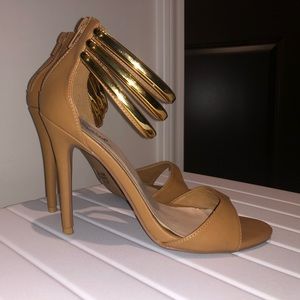 Tan Heels with Gold Ankle Details